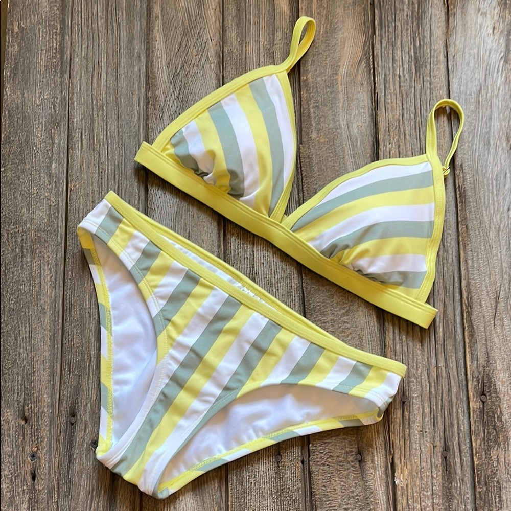 Kona Sol Yellow and Green Striped Bikini